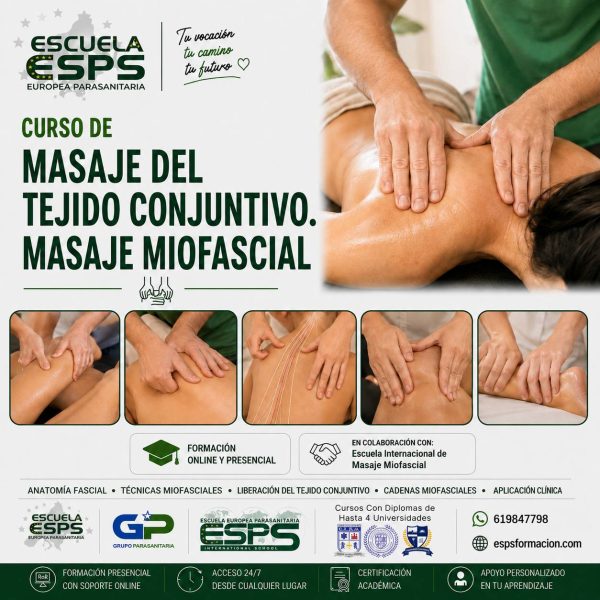 Curso Profesional de Masaje Miofascial y Tejido Conjuntivo, disponible en Vigo, A Coruña, Santiago de Compostela, Pontevedra, Ourense, Lugo y Ferrol.