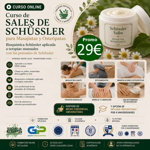 curso de sales de schüssler para masajistas y osteópatas. Bioquímica Schüssler