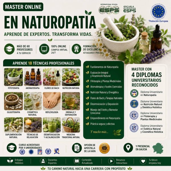 El Máster en Naturopatía con Cuádruple Titulación Universitaria de ESPS master en naturopatia online universitario