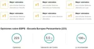 Opiniones excelentes en plataformas educativas sobre la Escuela Parasanitaria Europea ESPS. Puntuamos 5 sobre 5 en todos los aspectos!