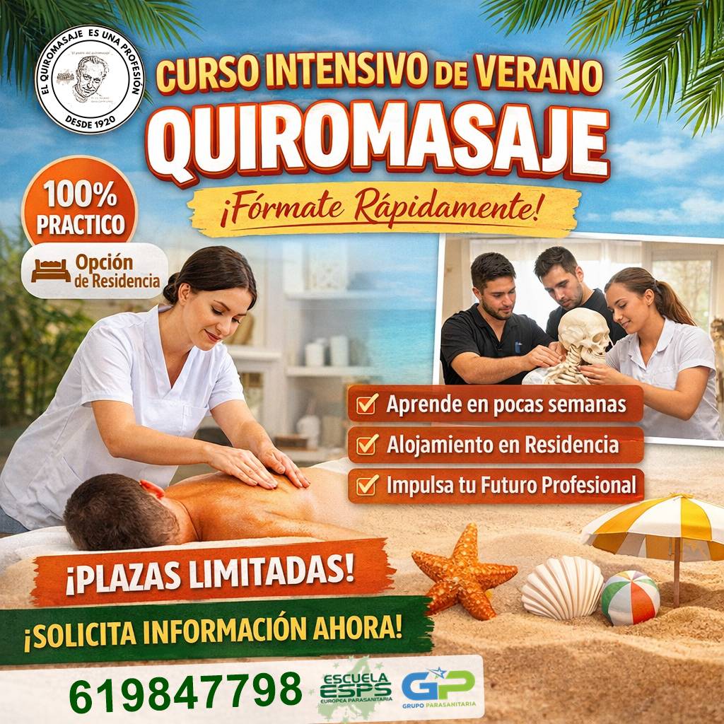 Curso intensivo de verano de quiromasaje en Vigo con prácticas reales y opción de residencia Fórmate en quiromasaje este verano en Vigo con una metodología 100% práctica