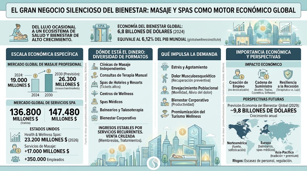 El gran negocio silencioso del bienestar por qué el masaje y los spas ya forman un motor económico global que alcanzó 6,8 billones de dólares en 2024 y equivale al 6,12% del PIB mundial